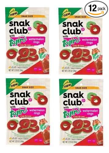 Snak Club Tajin Watermelon Rings, Chili & Lime Gummy Snacks, Mild in Heat Bold in Flavor, Gluten-Free Snack, 2.25oz,(Pack of 12)