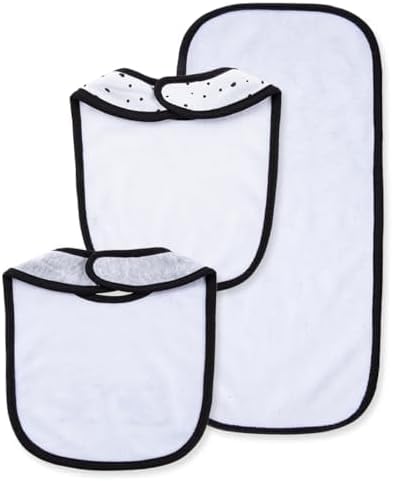 Little Me Clothes for Baby Boys’ and Girls’ 2 Bibs and 1 Burp Cloth Set, Soft Cotton Feeding Essentials with Velcro Closures