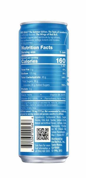 Red Bull Sea Blue Edition Energy Drink, Juneberry, with 114mg Caffeine plus Taurine & B Vitamins, 12 Fl Oz, Pack of 24 Cans