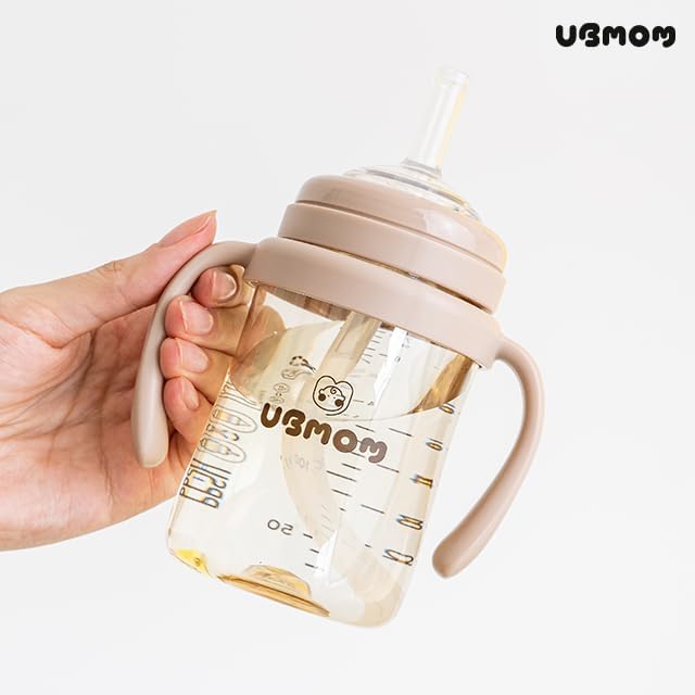 No-spill, Backflow prevention Sippy Cup with Straw, PPSU Learner Cup with Handle for Baby and Toddlers, BPA free, 6.76oz (Chocolate)