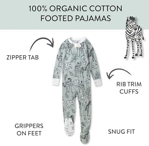 HonestBaby Non-Slip Footed Pajamas One-Piece Sleeper Zip-Front Pjs 100% Organic Cotton for Baby Girls