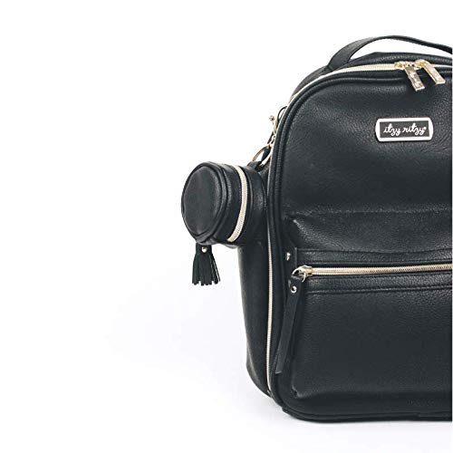 Itzy Ritzy Pacifier Holder Case with Clip - Pacifier Case Includes Clasp to Easily Attach to a Diaper Bag or Purse, Measures 2.5" in Diameter and Holds 2 Pacifiers (Black)