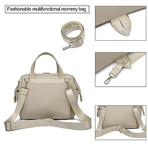 Small Diaper Bag Backpack Diaper Tote Bag, Waterproof Multi-Function Mini Tote Maternity Bags Travel Backpacks with Insulated Pockets for Mom, Apricot