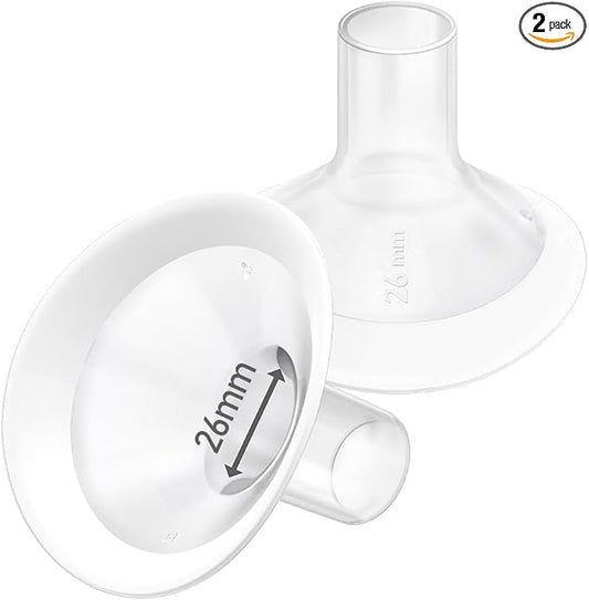 2pcs 26mm Soft Rim Flanges with 106 Degree Wider Opening Angle for Medela Breast Pump, PersonalFit, Freestyle, Maxflow, Freestyle Flex Swing Maxi Connector, Lansinoh Signature Pro