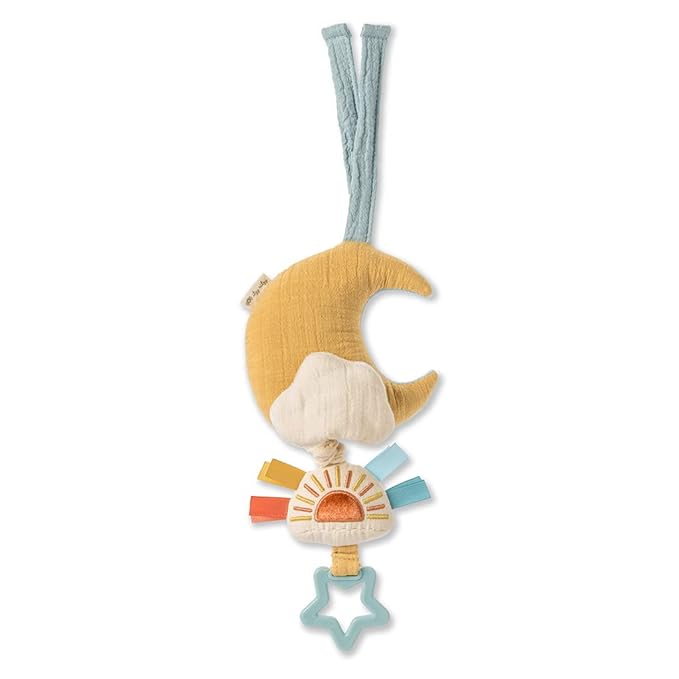 Itzy Ritzy – Musical Pull-Down Toy - Bitzy Notes Baby Musical Toy Attaches to Car Seat, Play Gym, or Stroller & Plays a Soothing Melody, for Ages 0 Months and Up (Moon)