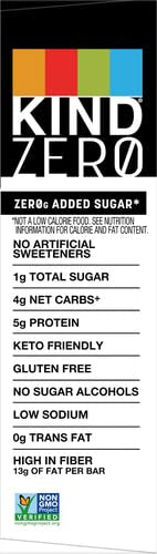 KIND ZERO Added Sugar Bars, Peanut Butter Dark Chocolate, Keto Friendly Snacks, Gluten Free, 5g Protein, 5 Count (Pack of 2)