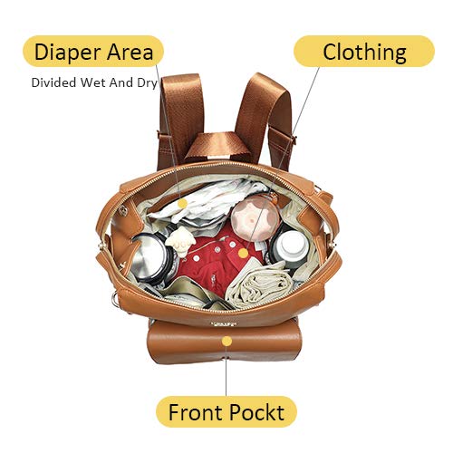 miss fong Diaper Bag Backpack Baby Diaper Bag for Girls and Boys, Leather Purse with 13 Pockets Diaper Bag Organizer,Changing Pad,Stroller Straps,4 Insulated Pockets
