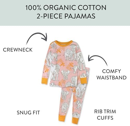 HonestBaby baby-girls 2-piece Pajamas Sleepwear Pjs 100% Organic Cotton for Baby, Toddler, Kids, Girl