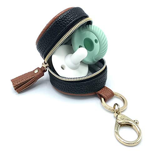 Itzy Ritzy Pacifier Holder Case with Clip - Pacifier Case Includes Clasp to Easily Attach to a Diaper Bag or Purse, Measures 2.5" in Diameter and Holds 2 Pacifiers (Coffee & Cream)