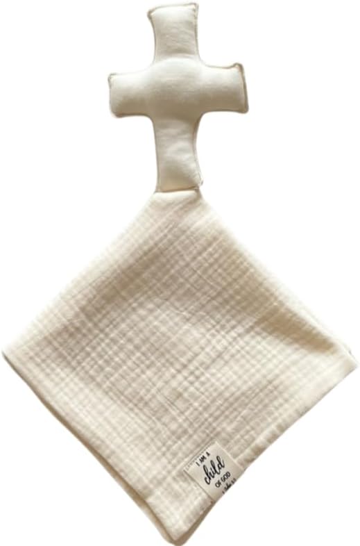 Cross Lovey, Cross Security Blanket, Christian Baby Gift, Baptism Gift, Easter Gift, Newborn Baby Gift, Blessing Blanket (Cream)