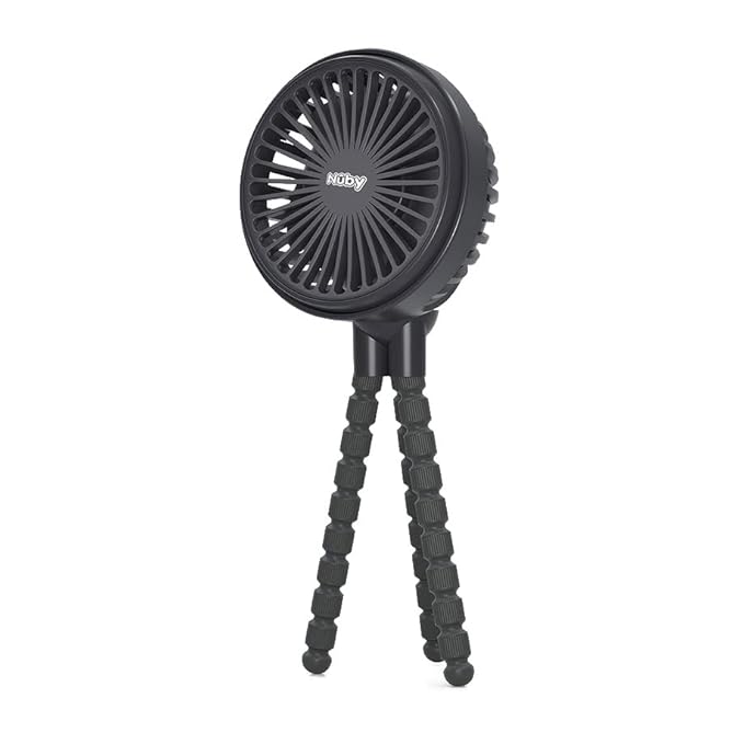 Nuby 3-Speed Stroller Fan with Adjustable Legs - Stroller Accessories - Summer Travel Essentials - Ideal for Car Seats and Play Yards - Black