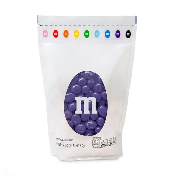 M&M’S Peanut Purple Chocolate Candy - 2lbs of Bulk Candy in Resealable Pack for Easter, Candy Buffet, Birthday Parties, Theme Meetings, Candy Bar, Sweet Stuff for DIY Party Favors or Edible Decoration