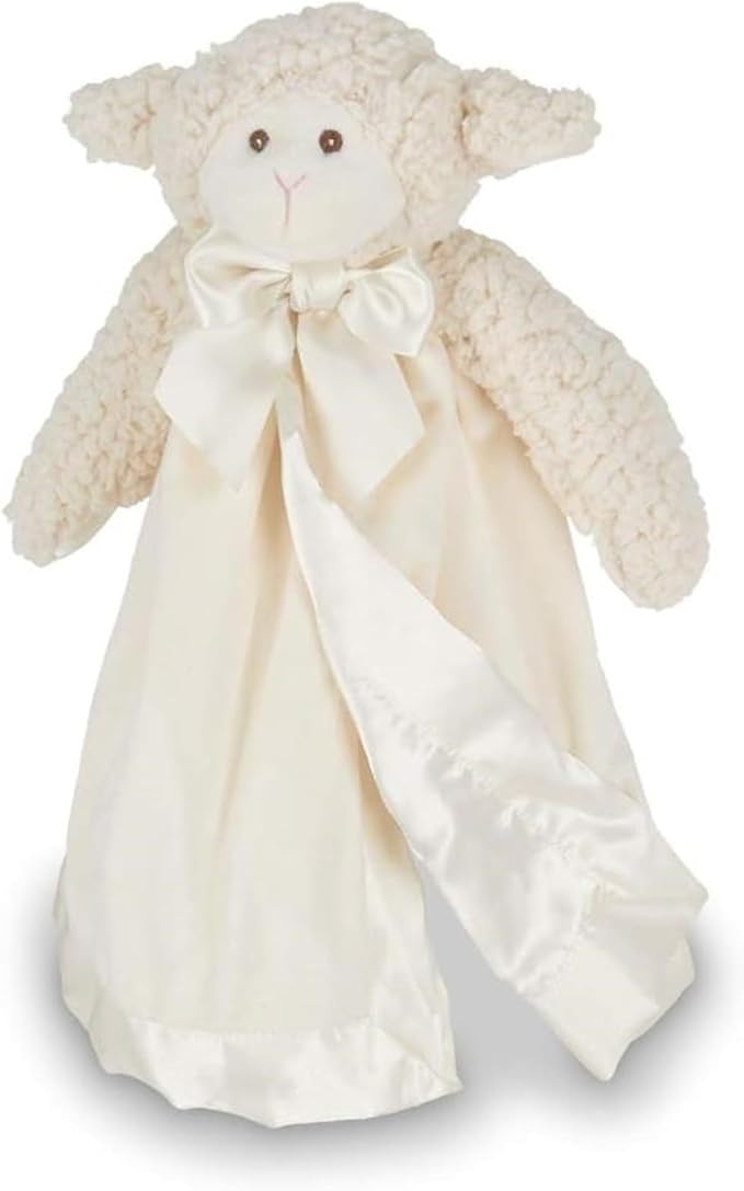 Bearington Baby Lamby Snuggler - 15 Inch White Lamb Plush Stuffed Animal Security Blanket Lovey for Babies, Baptism Gifts for Boys and Girls - Baptism Lamb Stuffed Animal