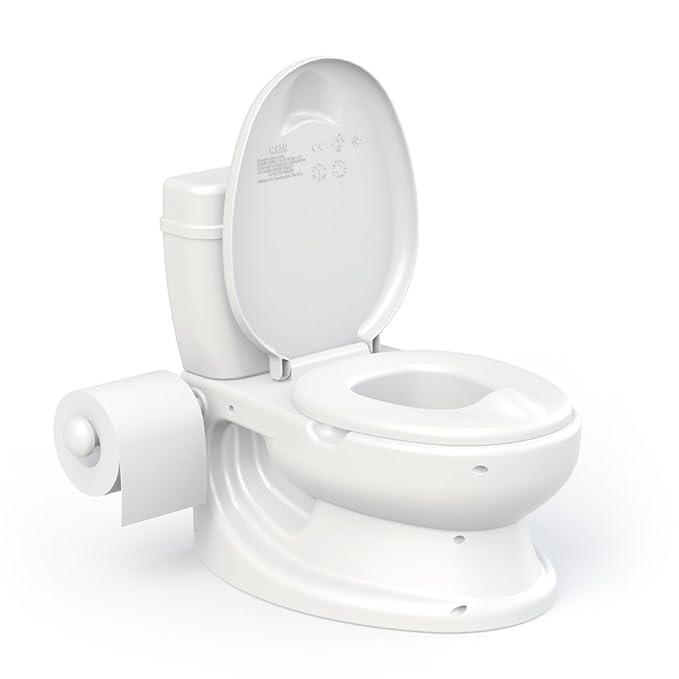 Toylet Potty Training Toilet Seat | Toddler Potty Training with Comfy Seat Cover, Tank Storage & Paper Roll Holder | Easy to Empty and Clean | Soft & Comfortable Potty Trainer for Boys & Girls (White)