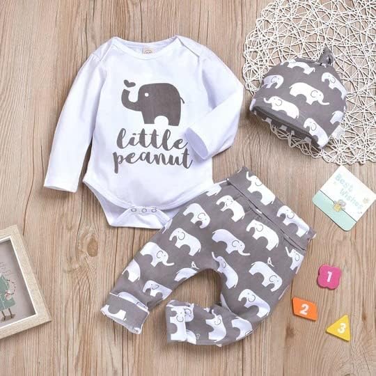 Newborn Infant Baby Clothes Long Sleeve Romper + Pants + Hat 3PCS Outfits Set
