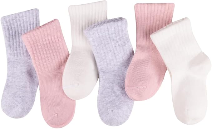 Bella Seamless-Toe Turkish Cotton Ribbed Crew Socks - Stylish and Cozy 6-Pack Baby & Toddler Socks