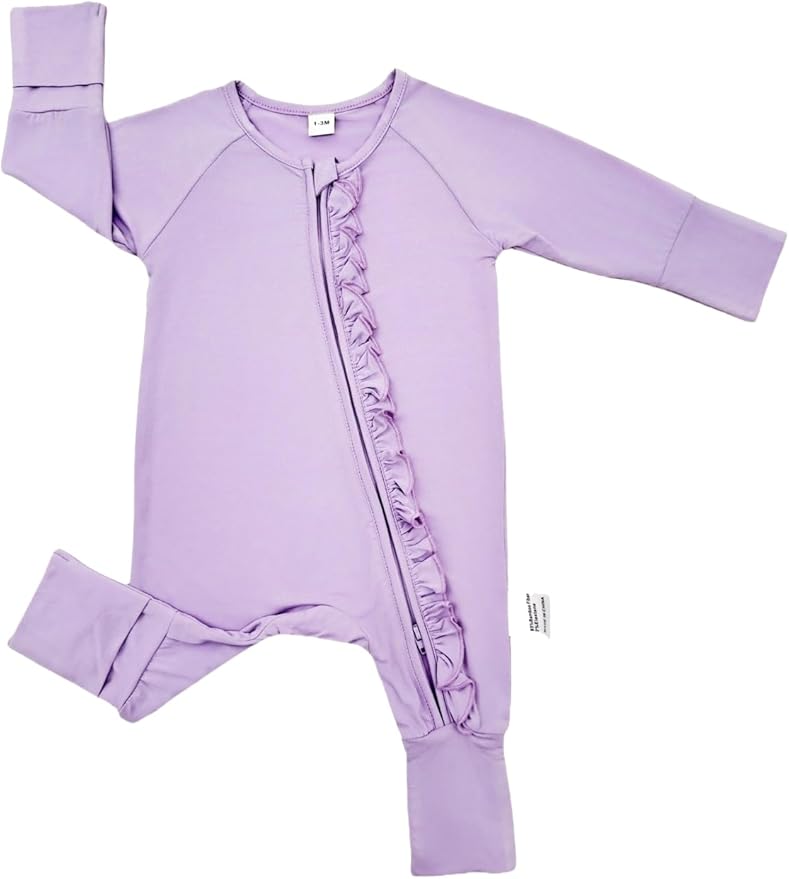 Bow Dream Bamboo Rayon Baby Boy Romper Footed Long Sleeve Footies Newborn Girl Clothes Footless with Zipper and Mitten Cuffs