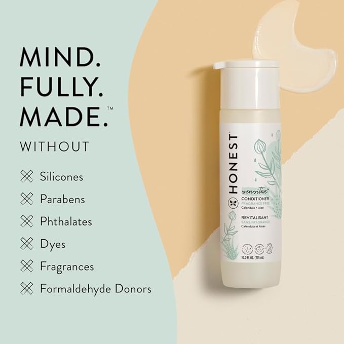 The Honest Company Silicone-Free Conditioner | Gentle for Baby | Naturally Derived, Tear-free, Hypoallergenic | Fragrance Free Sensitive, 10 fl oz