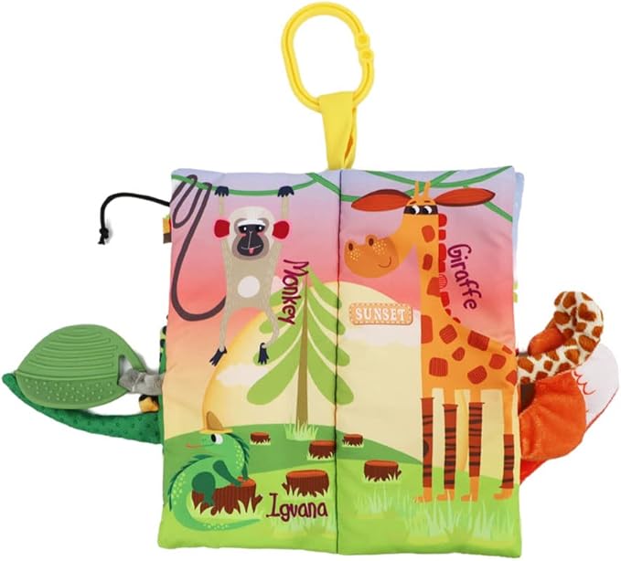 Jungle Baby Stroller Toys,Baby Books 0-6 Months,Touch and Feel Crinkle Cloth Books for Babies Infant Newborn Toys 0-3-6-12-18 Months, Interactive,Shower Gifts for Boys Girls