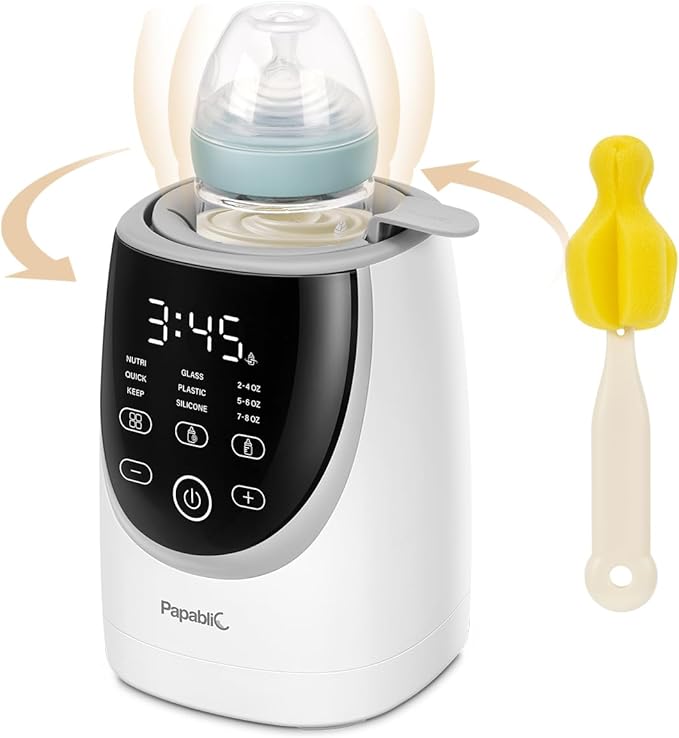 Papablic NutriWarm Swirlable Bottle Warmer with Yellow Baby Bottle Brush,Fast and Even Warming for Breastmilk & Formula, Precise Temperature Control, Easy to Use