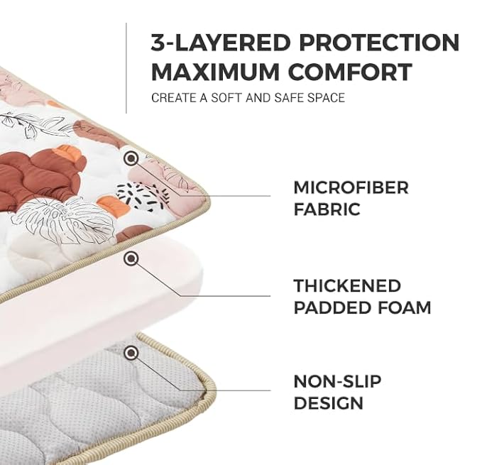 Bunnikins & Clover Baby Play Mats for Floor, 50"x50" Thicken Soft Play Mat, Foldable and Non Slip One-Piece Crawling Mat, Machine Washable Foam Play Mat for Baby, Toddlers Infants, Tummy Time