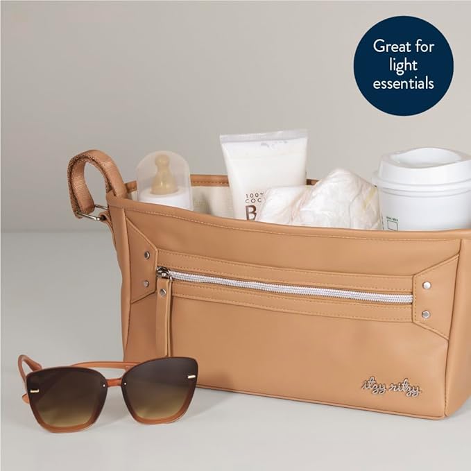Itzy Ritzy Adjustable Stroller Caddy and Organizer Bag Featuring Front Zippered Pocket, 2 Built-In Interior Pockets & Adjustable Straps to Fit Nearly Any Stroller (Chai)