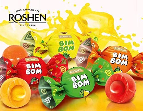 Roshen Bim Bom Hard Candy with Fruit Flavor Filling Kosher and Halal, Delicious, Flavorful Hard Sweets Bulk Candy 1kg/2.2lbs