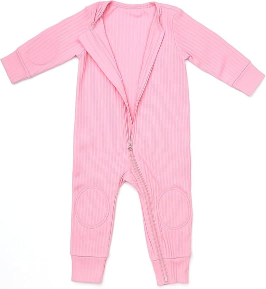 Premium Baby Romper Onesie - 100% Cotton, Double Zipper, Knee & Elbow Pads Extra Safety with Peace of Mind
