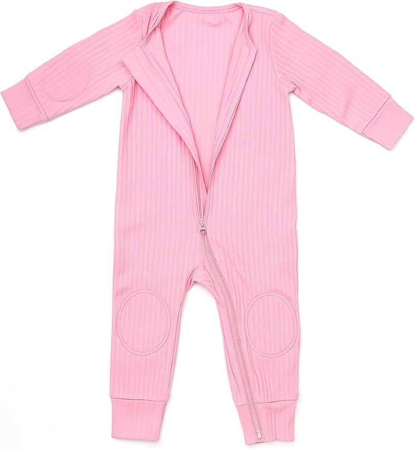 Premium Baby Romper Onesie - 100% Cotton, Double Zipper, Knee & Elbow Pads Extra Safety with Peace of Mind