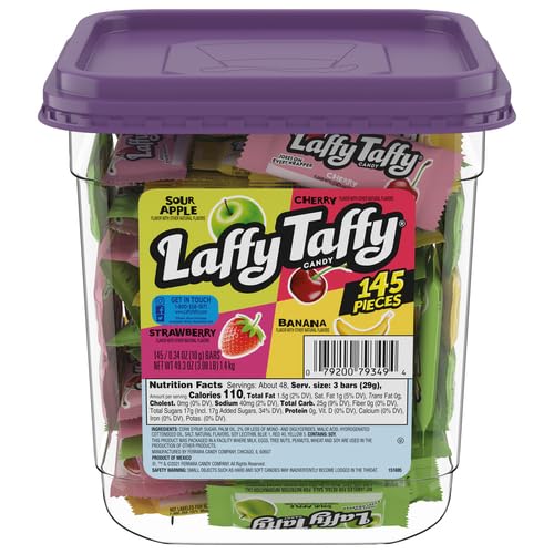 Laffy Taffy Candy, Assorted Fruit Flavored Taffy Candy, Sour Apple, Cherry, Strawberry & Banana Flavors (145 Pieces) (Pack of 2)