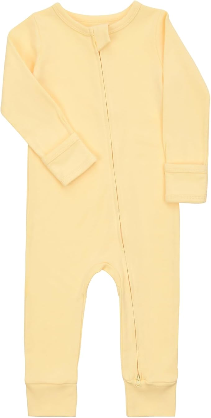 Aablexema Baby Cotton Fooltess Pajamas with Mitten, 3-pack Infant Romper Zip Up One Piece Jumpsuits Outfit