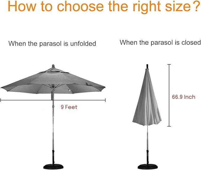 OKPOW Umbrella Covers for Outdoor Umbrellas - Small Patio Umbrella Cover for 6 ft to 9 ft Outdoor Table Umbrella - Waterproof Windproof Anti-UV Garden Parasol Covers, Black