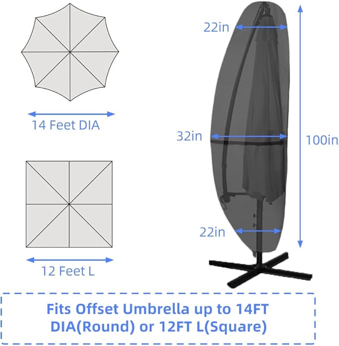 Cantilever Umbrella Parasol Cover - 600D Waterproof, Anti-UV for 12-14 Feet(Black)