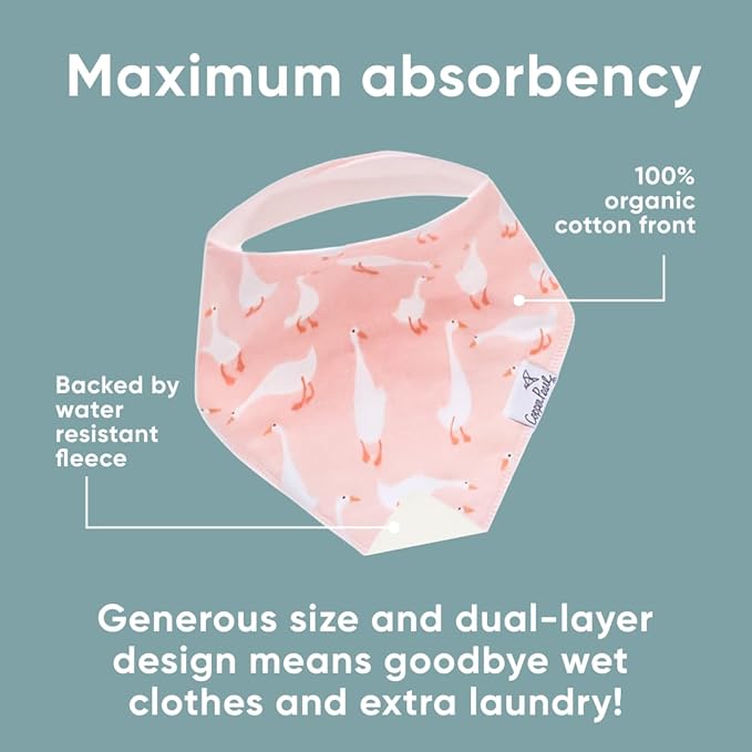 Copper Pearl 4 Pack Soft Cotton Baby Bibs for Drooling and Teething, Absorbent Drool Bibs for Baby Girl and Boy, Adjustable to Fit Newborns to Toddlers, Tons of Styles (Goosie)
