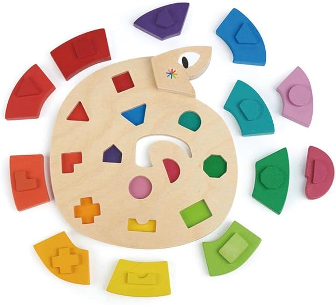 Tender Leaf Toys - Colour Me Happy - 13 Pieces Educational Colour Sorting Wooden Puzzle Toy with 3 Dimensional Shapes Underneath - Early Learning and Preschool Teaching Materials for Children 2+