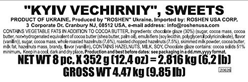 Roshen Kiev Vecherniy Chocolate Candy with Chopped and Hazelnuts Coating, Premium Gift Box 12.42oz/352 grams