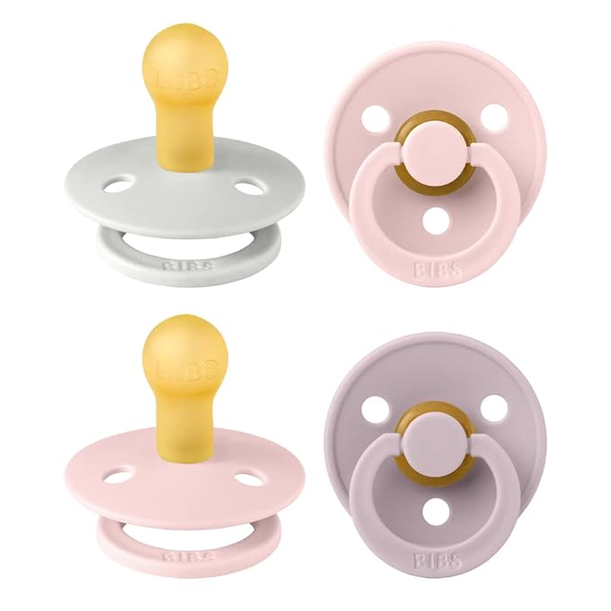BIBS Pacifiers - Colour 4-Pack | BPA Free Baby Pacifier | Round Nipple Binkies | Natural Rubber Latex Soother | Made in Denmark | Size 0-6 Months | Haze Mix