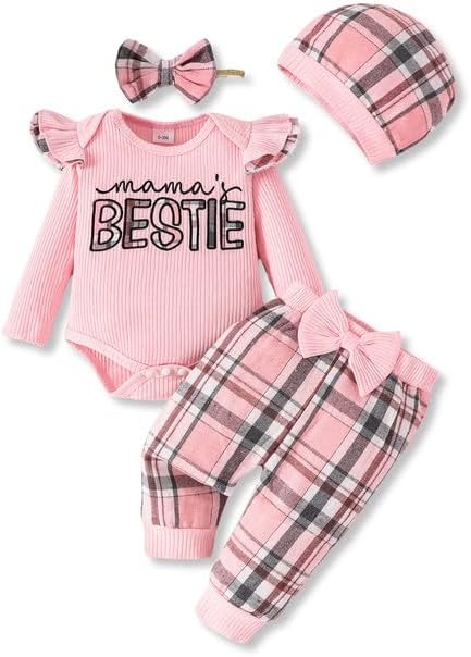 SUNNY PIGGY Baby Girl Clothes Newborn Outfits Infant Ruffle Romper 0-18M Fall Winter Flower Plaid Pants Clothing Set