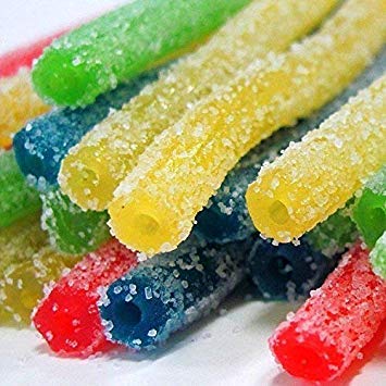 Sour Punch Straws, Rainbow Flavors, 4.5oz Tray (Pack of 12), Lemon, Apple, Strawberry & Blue Raspberry Soft and Chewy Candy