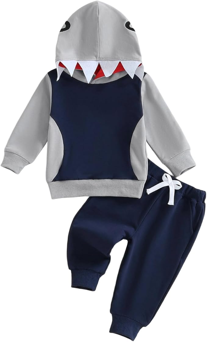 2Pcs Baby Boys Hoodie Tops Pants Set Dinosaur Deer Print Sweatsuit Fall Winter Outfits