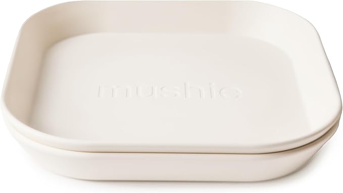 mushie Square Dinnerware Plates for Kids | Made in Denmark, Set of 2 (Ivory)