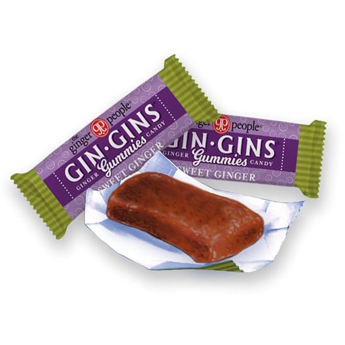 GIN GINS Sweet Ginger Gummies – Natural Fresh Ginger Candy by The Ginger People – Sweet Ginger Gummies Flavor – Large 1 lb Bag (16oz) – Pack of 2