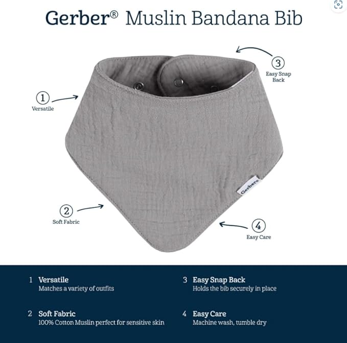 Gerber Unisex Baby Muslin Bandana Bibs