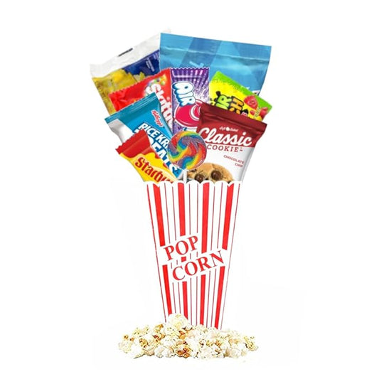 Kids Movie Night Popcorn Bucket – Pre-Filled Snack Basket Candy Bouquet with Popcorn, Candy, Cookies & Surprise (Movie Night Chocolate Chip)