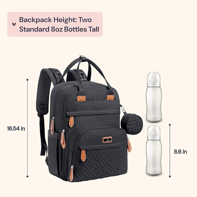 BabbleRoo Diaper Bag Backpack - Baby Essentials Travel Tote - Multi Function Water Resistant Diaper Bag, Travel Essentials Baby Bag with Changing Pad, Stroller Straps & Pacifier Case - Unisex, Black