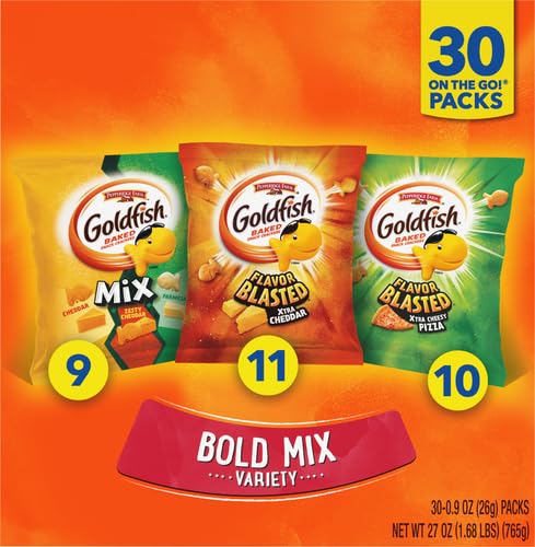 Goldfish Bold Mix Variety Pack Snack Crackers, 1 oz Snack Packs, 30 Ct Box (Pack of 2)