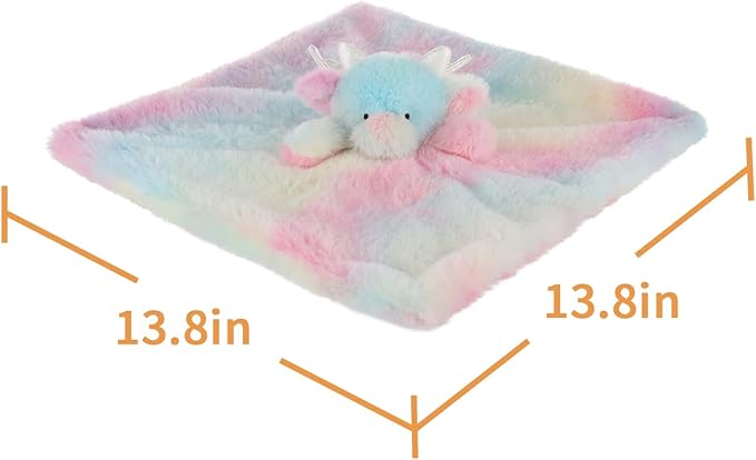 Apricot Lamb Stuffed Animals Colorful Dragon Blanket Infant Nursery Character Blanket Luxury Snuggler Plush Baby Lovey 13.8 Inches