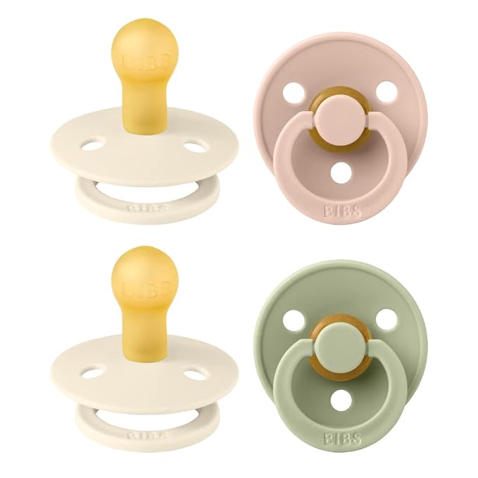 BIBS Colour Soother 4-Pack | BPA Free Dummy Pacifier | Round Nipple | Natural Rubber Latex | Made in Denmark | Size 0-6 Months | Ivory Mix