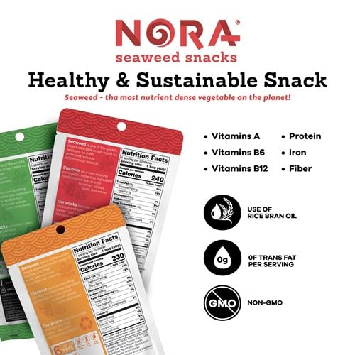 Crispy Seaweed Snacks by Nora | Asian Snacks | Taster's Variety Pack | Low-Sugar, Vegan, Non-GMO Verified | 6-Pack