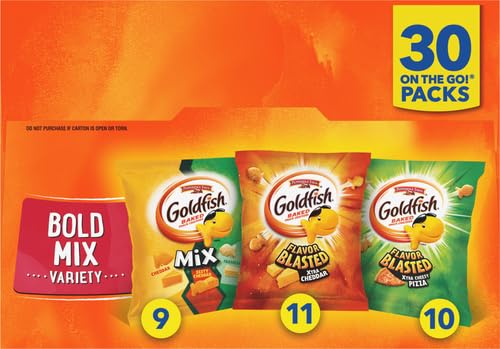 Goldfish Bold Mix Variety Pack Snack Crackers, 1 oz Snack Packs, 30 Ct Box (Pack of 2)